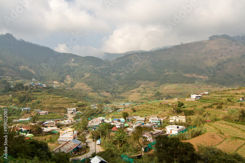 Farming village in the mountain valley