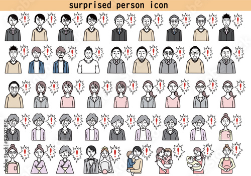驚く人物のアイコン　イラストセット
