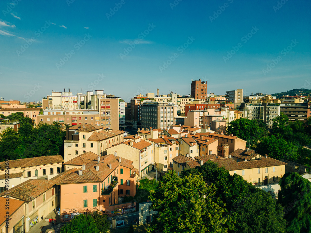 Fototapeta premium Italy- emilia-romagna- bologna- aerial view of residential district with street in centre