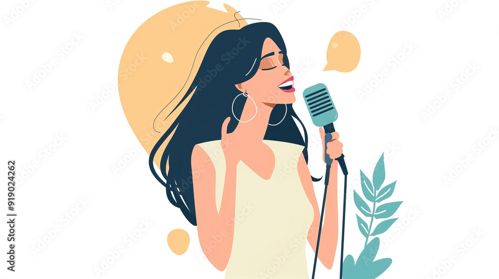Illustration of women talk in the microphone, isolated on white background. Woman sing vector illustration. Illustration of women talk in the microphone, isolated on white background. Woman sing vector illustration.