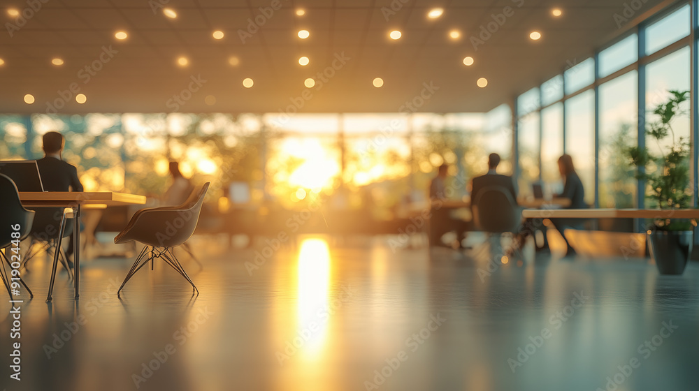 Business office with blurred people in bright office Business office with blurred people in bright office