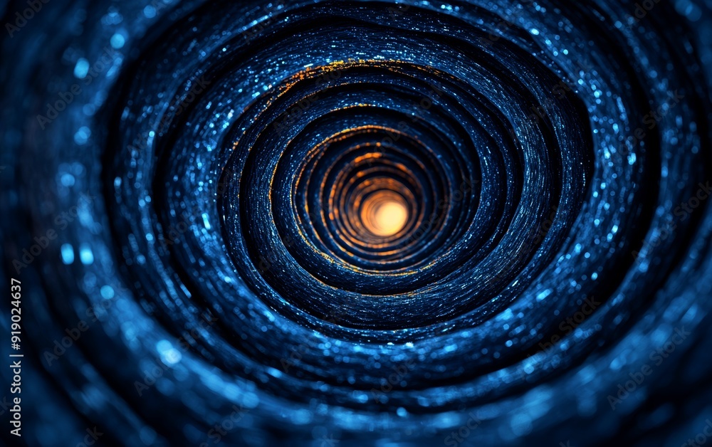 A mesmerizing blue spiral tunnel leading to a warm, glowing light at its center, evoking a sense of depth and mystery. A mesmerizing blue spiral tunnel leading to a warm, glowing light at its center, evoking a sense of depth and mystery.