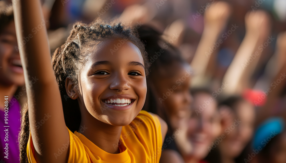A match in a large stadium, everyone cheered happily