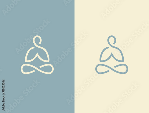 Abstract yoga logo. Man in lotus pose icon.
