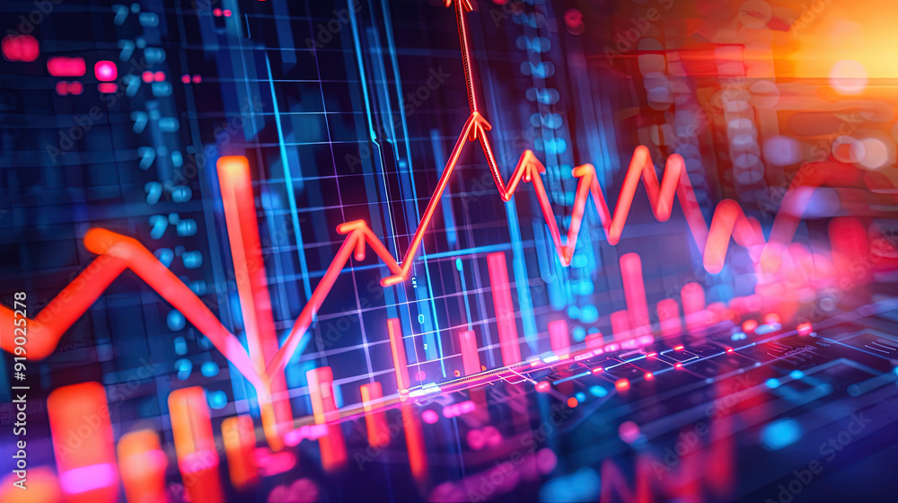 Stock market chart background, graph, with blue and pink lighting Stock market chart background, graph, with blue and pink lighting