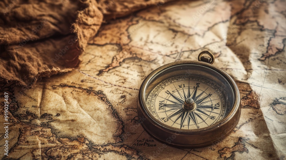 A Columbus Day-themed photo of a historical map and a weathered compass, highlighting the journey of discovery. A Columbus Day-themed photo of a historical map and a weathered compass, highlighting the journey of discovery.