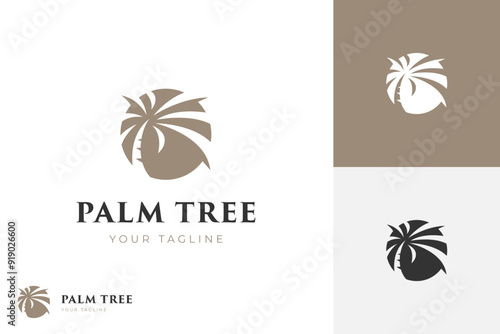 abstract palm tree logo design with circle shape concept vector illustration for summer symbol, agricultural logo template