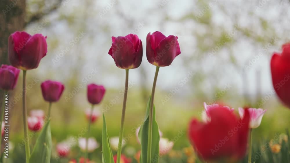 multi-colored tulips in vegetable gardens with natural lighting multi-colored tulips in vegetable gardens with natural lighting