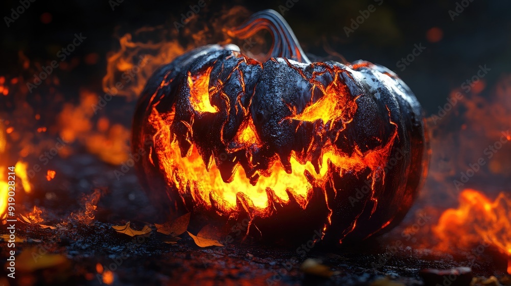 An AI-generated illustration of a spooky Halloween pumpkin, with intricate, surreal details and a haunting glow. An AI-generated illustration of a spooky Halloween pumpkin, with intricate, surreal details and a haunting glow.