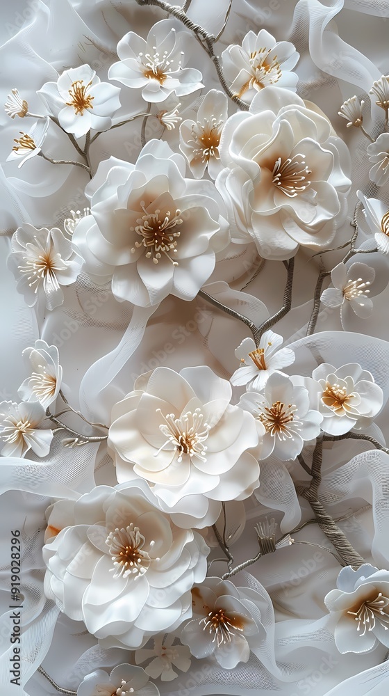 white piece of fabric has beautiful white flowers poster background white piece of fabric has beautiful white flowers poster background