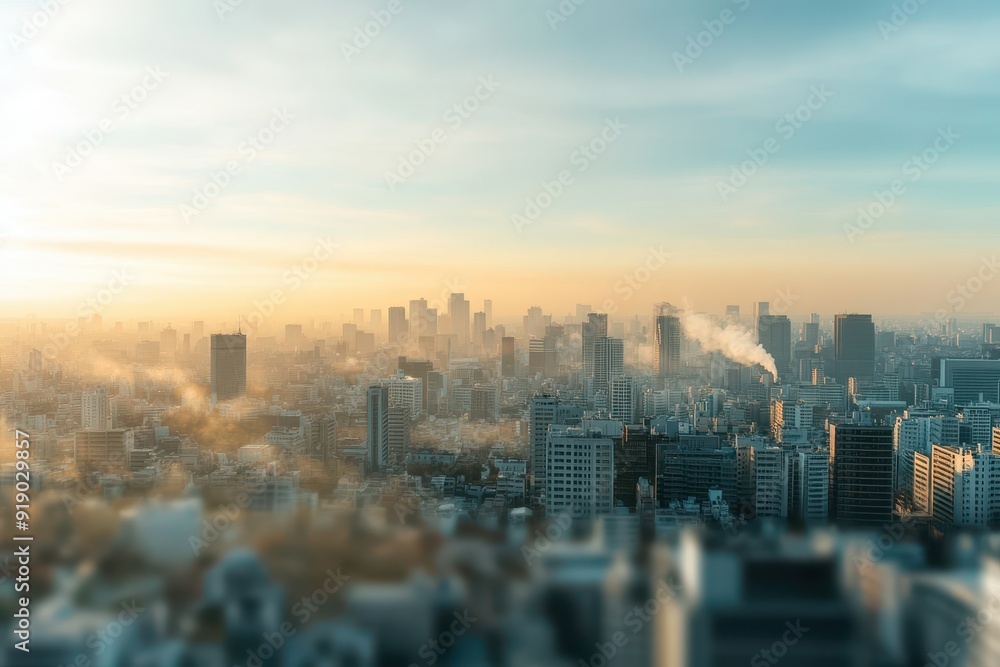 Fototapeta premium Pure Cityscape: Ozone Layer's Shield Against Air Pollution