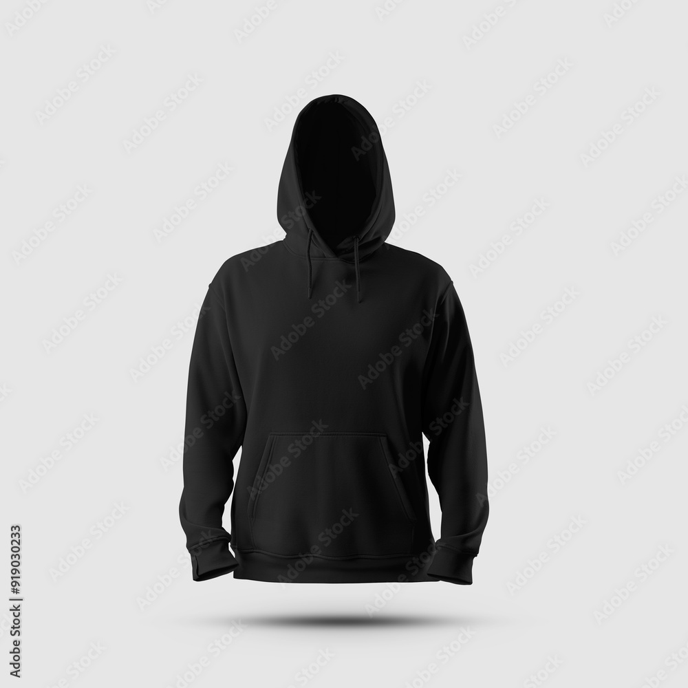 Mockup of a black oversized hoodie 3D rendering, wearing a hood, sweatshirt with ties, pocket, for design, branding,front view. Mockup of a black oversized hoodie 3D rendering, wearing a hood, sweatshirt with ties, pocket, for design, branding,front view.