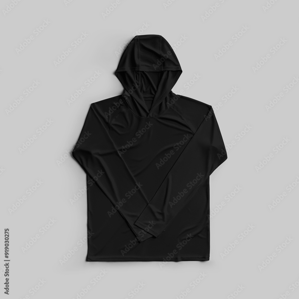 Mockup of laid out black longsleeve sun protection, men's sportswear with front sleeves, for design, branding. Mockup of laid out black longsleeve sun protection, men's sportswear with front sleeves, for design, branding.