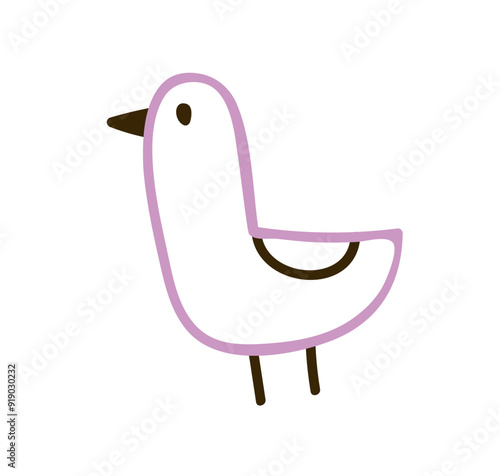 Cute funny doodle bird in simple style. Adorable kawaii chick, kids drawing, ...