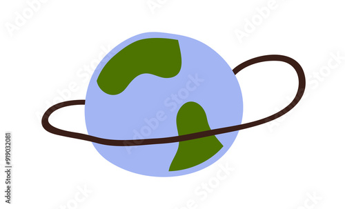 Simple doodle style Earth planet, kids drawing. Globe, orb, map ball with orb...