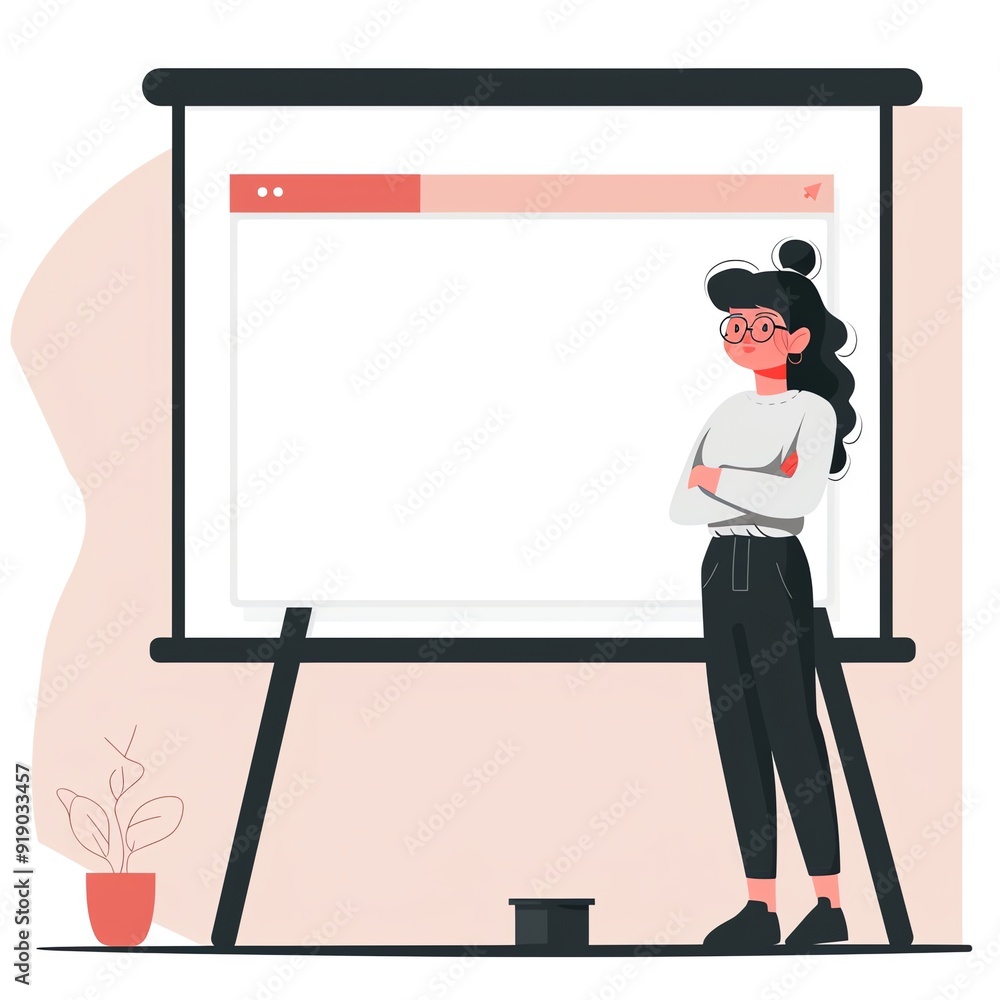 Confident woman presenting with blank whiteboard, website mockup. Business presentation or online course concept. Confident woman presenting with blank whiteboard, website mockup. Business presentation or online course concept.
