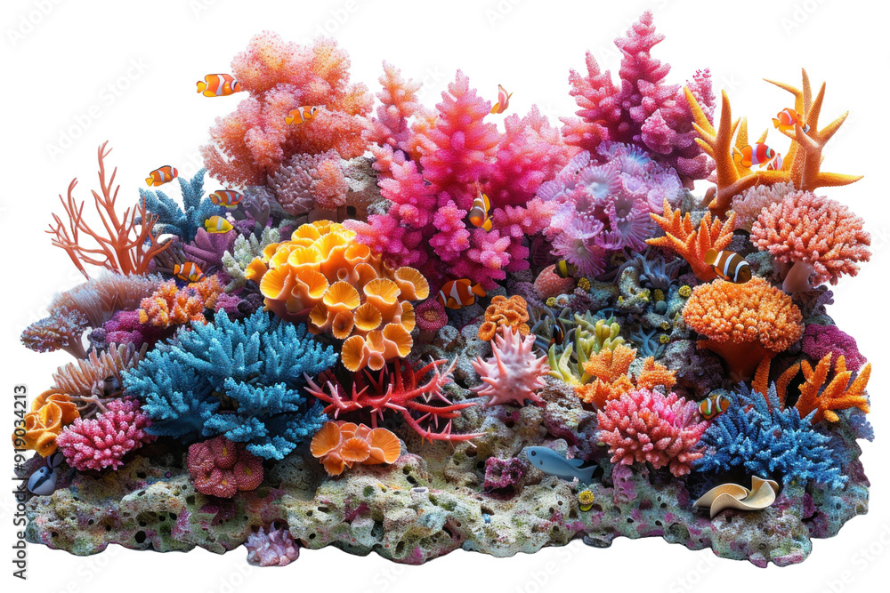 Obraz premium Colorful coral reef isolated on a transparent background for web, banner, wallpaper