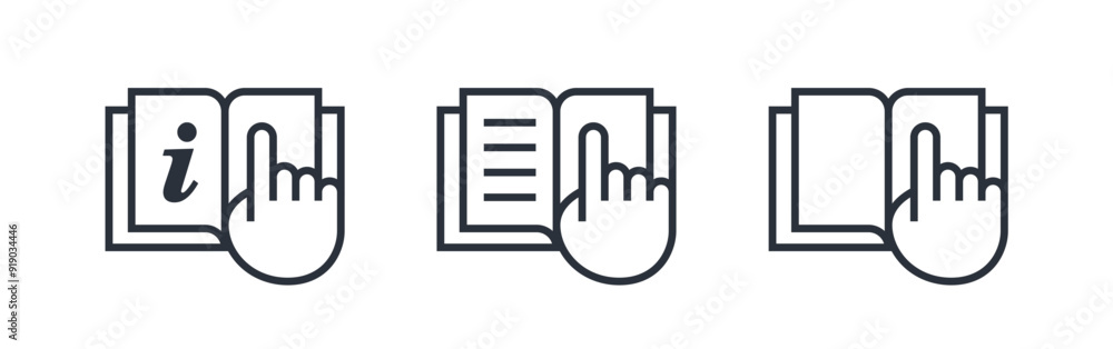 Book icon. Open book symbol. Read instruction vector icon. User manual sign. Isolated on white background.
Book icon. Open book symbol. Read instruction vector icon. User manual sign. Isolated on white background.