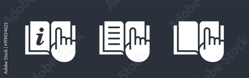 Book icon. Open book symbol. Read instruction vector icon. User manual sign. Isolated on white background.
