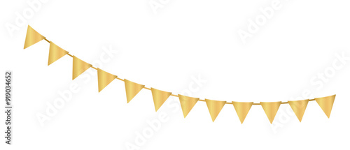 Hanging golden flags. Pennant border isolated on white background. Vector clipart