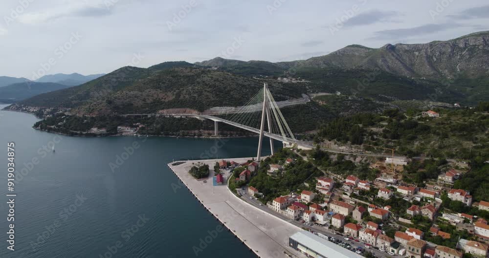Aerial view of Franjo Tudjman cable stayed bridge in Dubrovnik, Croatia Aerial view of Franjo Tudjman cable stayed bridge in Dubrovnik, Croatia