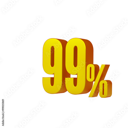 3d illustration of golden number 99 percent or 99% isolated on white background. 3d render.