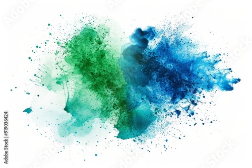 Blue and green watercolor ink splash, Paint Splatter powder festival explosion burst isolated white background