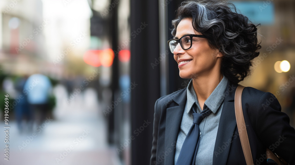 Smiling senior lady standing on the city street. Smiling senior lady standing on the city street.