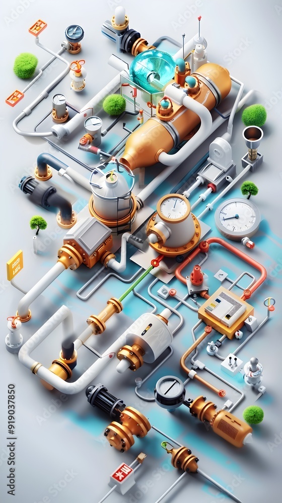Industrial Machine with Pipes and Gauges. Industrial Machine with Pipes and Gauges.