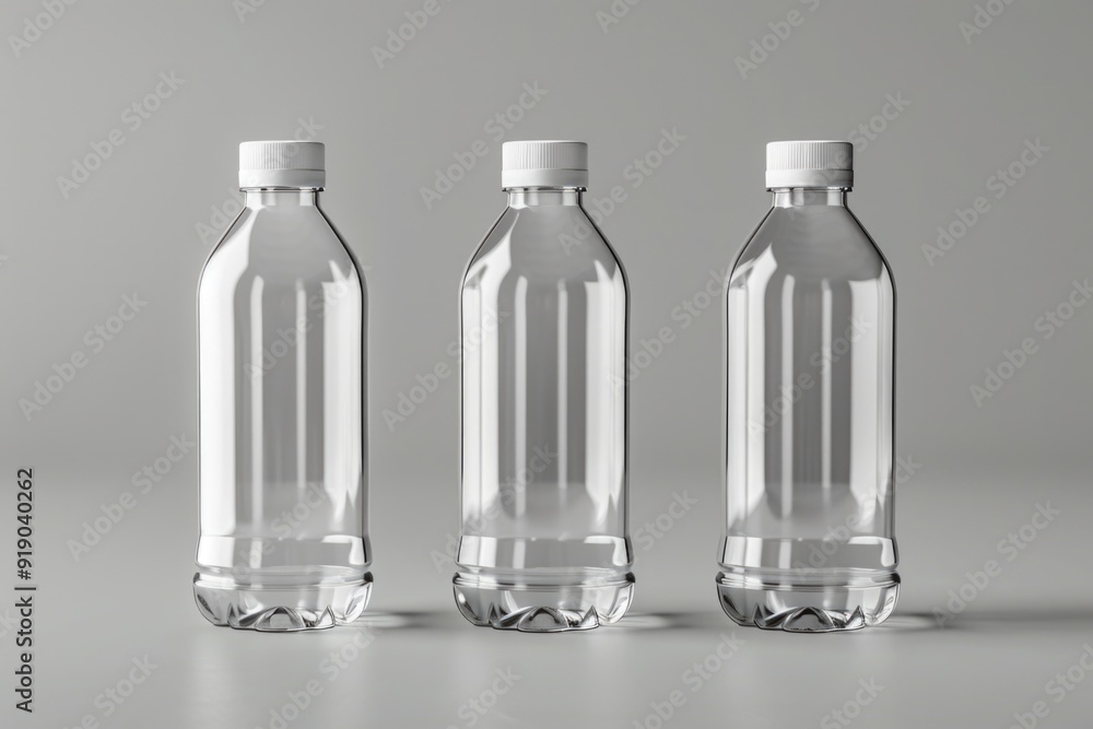 Three empty plastic water bottles sitting next to each other Three empty plastic water bottles sitting next to each other