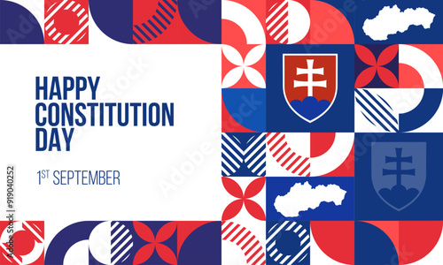 Happy Constitution Day Slovakia Banner. September 1 Slovakia Constitution day greeting card design. Modern pattern, poster template. Vector Illustration.