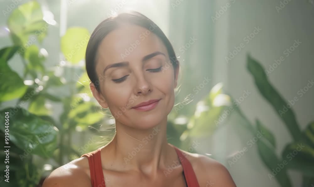 Serene portrait video of a calm yoga practitioner in a peaceful studio environment Serene portrait video of a calm yoga practitioner in a peaceful studio environment