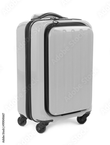 One light grey suitcase isolated on white