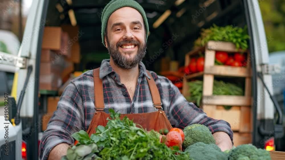 A farmer with a basket full of organic vegetables, a sunny outdoor market, and a joyous atmosphere. A farmer with a basket full of organic vegetables, a sunny outdoor market, and a joyous atmosphere.