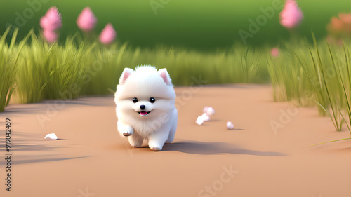 white pomeranian puppy run