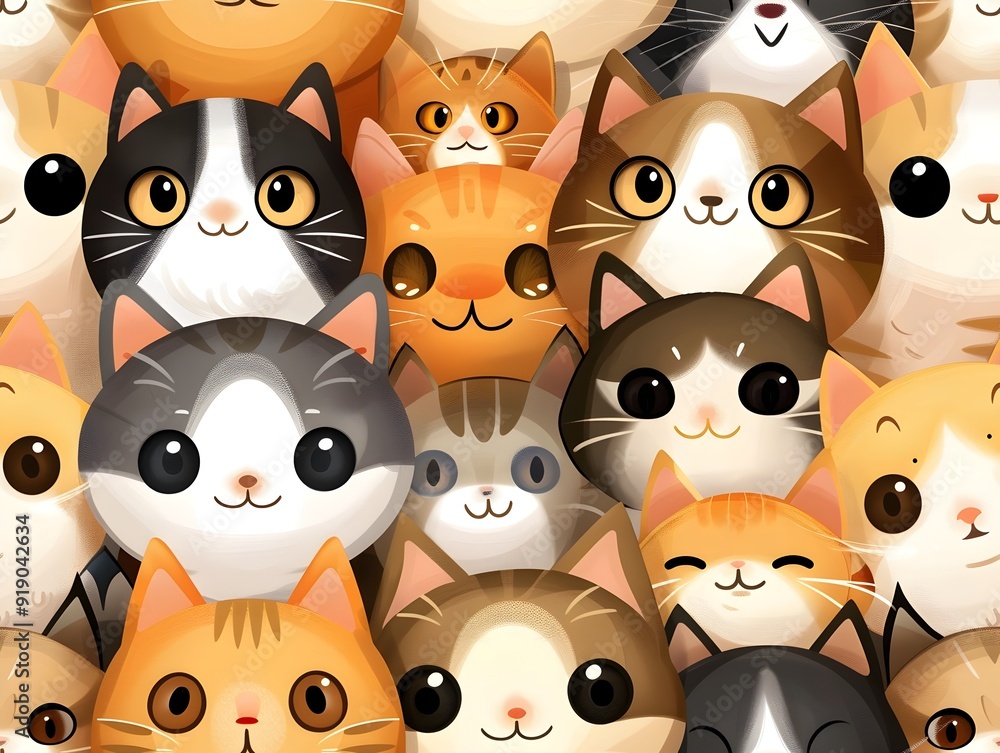 Cute Cat Faces Seamless Pattern. Cute Cat Faces Seamless Pattern.