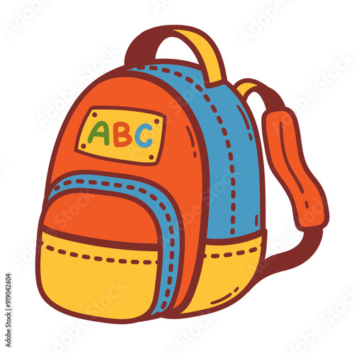 Vector color cute illustration of school bag backpack education symbol