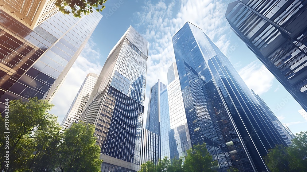 Low angle view of modern skyscrapers Low angle view of modern skyscrapers