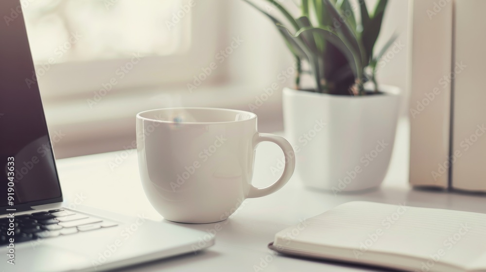 Creative productivity banner with a clean, minimalist workspace featuring a laptop, a coffee mug, and a notebook. The background is softly blurred with neutral tones, leaving room for copy. Creative productivity banner with a clean, minimalist workspace featuring a laptop, a coffee mug, and a notebook. The background is softly blurred with neutral tones, leaving room for copy.