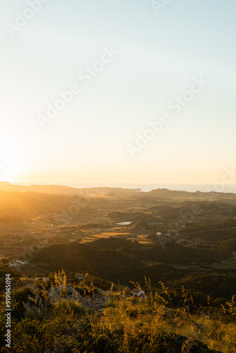 Mountains and plantations against endless ocean in countryside