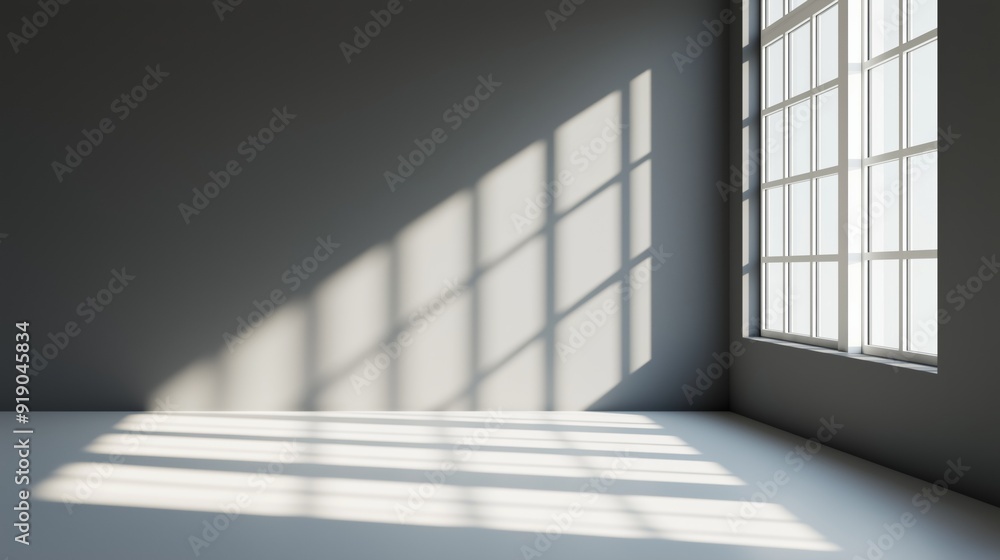 Sunlight casting shadows on an empty room with large windows in the afternoon. Sunlight casting shadows on an empty room with large windows in the afternoon.