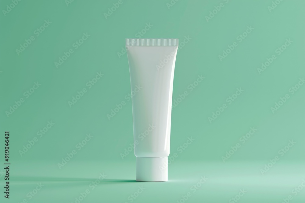 Minimalist White Cosmetic Tube with Flip Top Cap on Green Background for Skincare Product Mockup Minimalist White Cosmetic Tube with Flip Top Cap on Green Background for Skincare Product Mockup