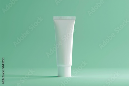 Minimalist White Cosmetic Tube with Flip Top Cap on Green Background for Skincare Product Mockup