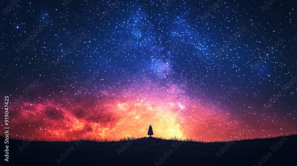 Fototapeta premium Starry Night with a Lonely Tree