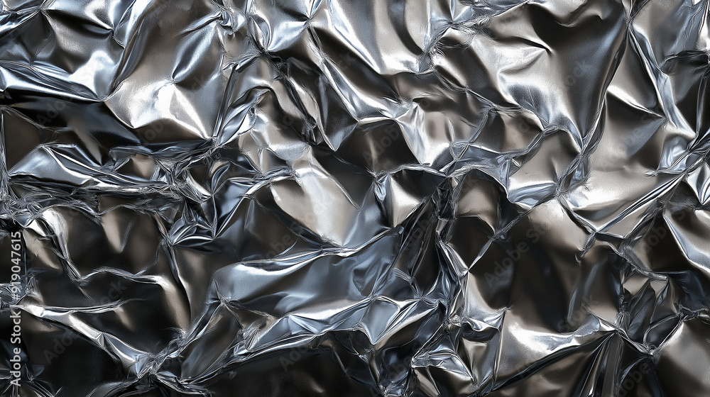 A close-up view of a crumpled, metallic surface. The surface exhibits a myriad of wrinkles, folds, and creases, creating a complex and intricate pattern A close-up view of a crumpled, metallic surface. The surface exhibits a myriad of wrinkles, folds, and creases, creating a complex and intricate pattern