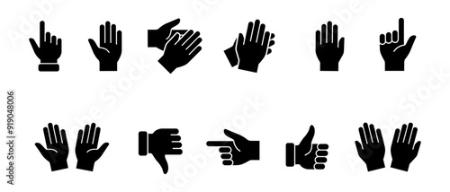 Hands icons vector. Symbols of gesture arms. Hands with different gestures and positions. Vector