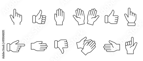 Hands icons vector. Hand line icons set . Symbols of gesture arms. Hands with different gestures and positions. Vector