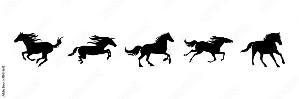 A collection of running horse silhouettes A collection of running horse silhouettes