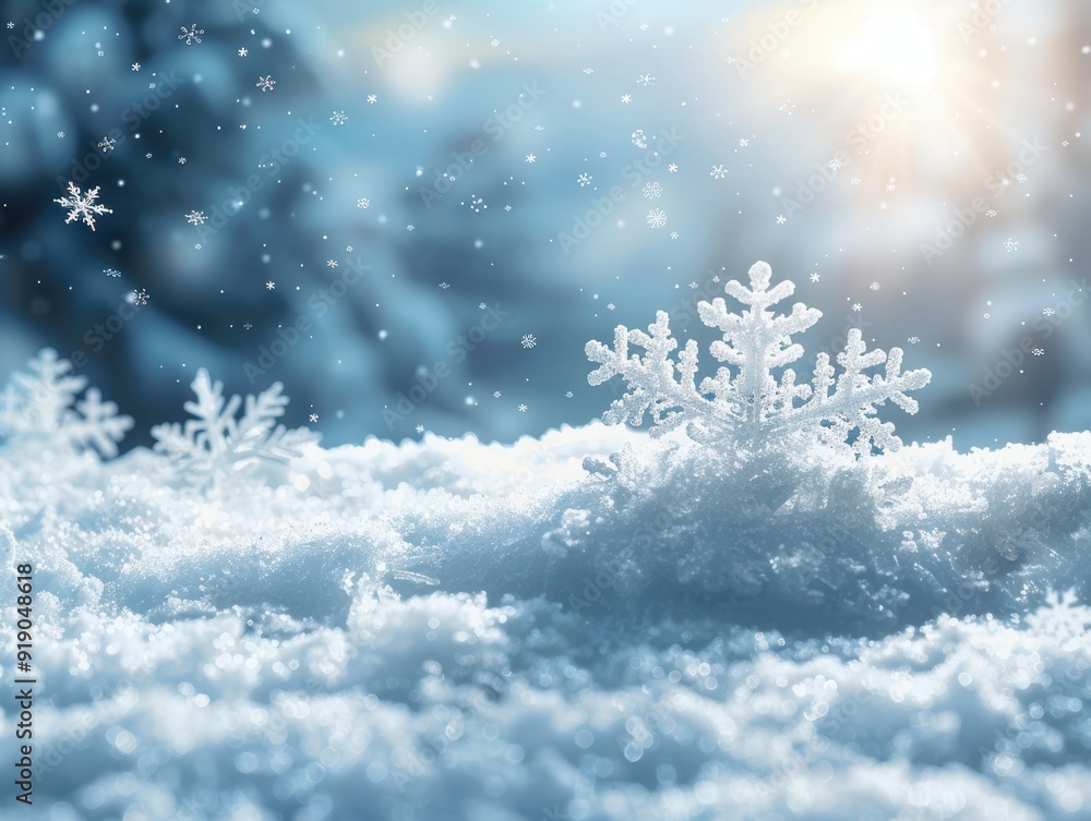 Tranquil Winter Wonderland: Snowflakes Drifting in Peaceful Snowy Setting with Blank Space for Text - Illustration Tranquil Winter Wonderland: Snowflakes Drifting in Peaceful Snowy Setting with Blank Space for Text - Illustration