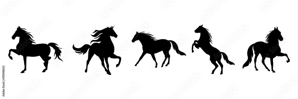 A collection of black horse silhouette vector illustrations